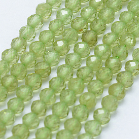 Natural Olive Quartz Beads Strands, Faceted, Round