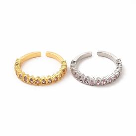 Pink Cubic Zirconia Teardrop Open Cuff Ring, Rack Plating Brass Jewelry for Women, Lead Free & Cadmium Free