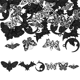 30шт 6 стили хэллоуин подвески из сплава эмали, летучая мышь и луна и мотылек и бабочка