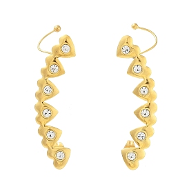 Rhinestone Cuff Earrings for Girl Women Gift, 304 Stainless Steel Earrings, Heart
