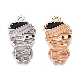 Halloween Theme Rack Plating Luminous Alloy Enamel Pendants, Glow in the Dark, Mummy Charm