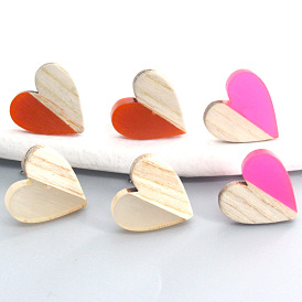Vintage Wooden Heart Earrings with Resin Accents - Elegant, Fashionable and Adorable Ear Drops for Any Occasion!