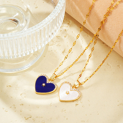 Элегантные модные латунные ожерелья в форме сердца с микропаве из прозрачных блестящих кубических цирконий для повседневного ношения, золотые