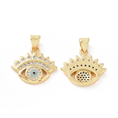 Brass Micro Pave Cubic Zirconia Pendants, Cadmium Free & Lead Free, Evil Eye Charm