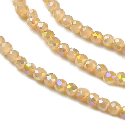 Electroplated Glass Beads Strands, Faceted, Half Plated, AB Color Plated, Round