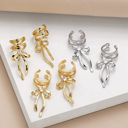 Латунные серьги-манжеты из прозрачного кубического циркония, бантом