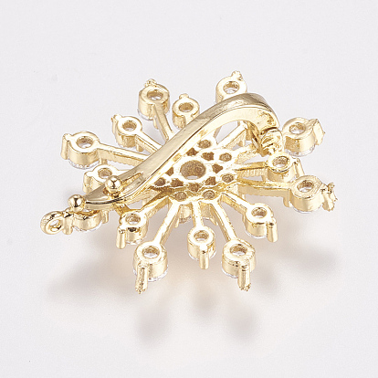 Brass Micro Pave Cubic Zirconia Enhancer Shortener Bails, Hinged Pendant Bails, with Loop, FLower