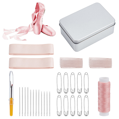 1Pc Plastic Handle Iron Seam Rippers, with Ribbon, Sewing Thread, Iron Safety Pins and Needle