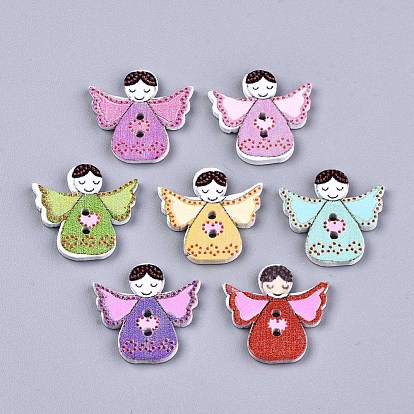 Printed Wood Buttons, Dyed, 2-Hole, Angel