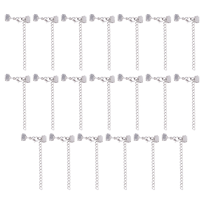 304 Stainless Steel Curb Chain Extender, with Lobster Claw Clasps and Ribbon Crimp Ends