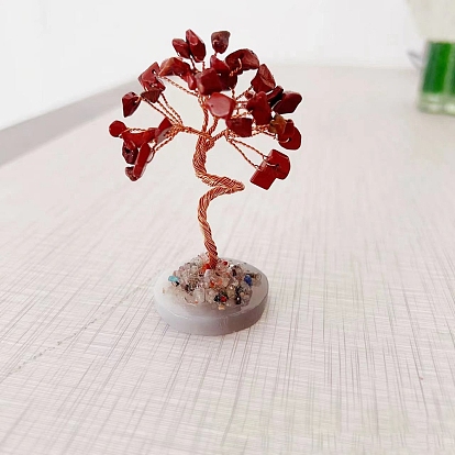 Natural Gemstone Tree of Life Feng Shui Ornaments, Home Display Decorations, with Agate Slice