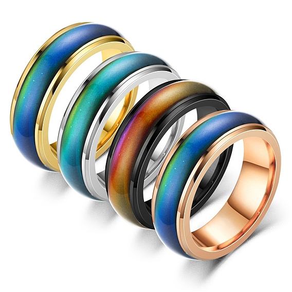 Stainless Steel Finger Rings,  Changing Color Mood Rings
