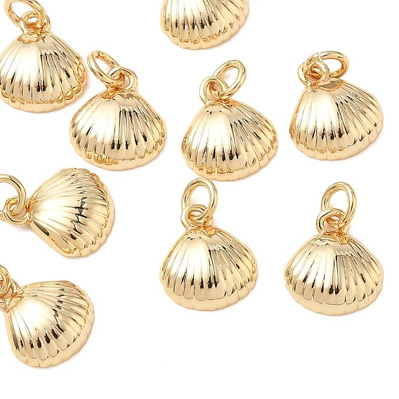 SHEGRACE Brass Pendants, Shell Shape Charms, Cadmium Free & Lead Free & Nickel Free, with Jump Ring