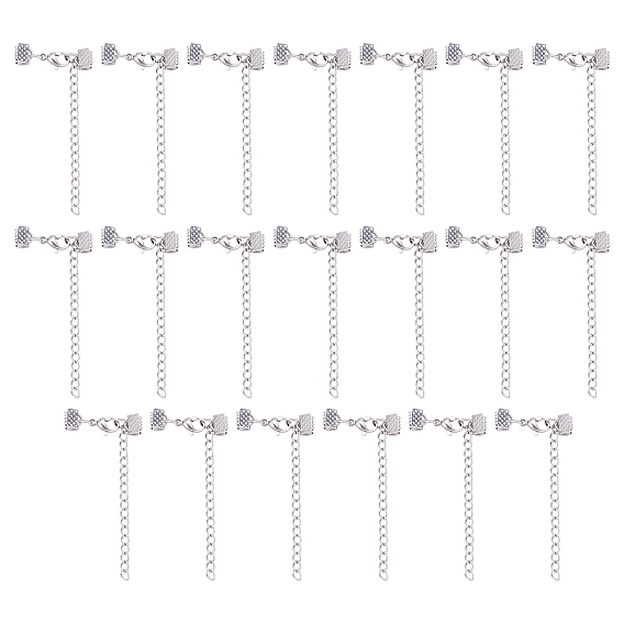 304 Stainless Steel Curb Chain Extender, with Lobster Claw Clasps and Ribbon Crimp Ends
