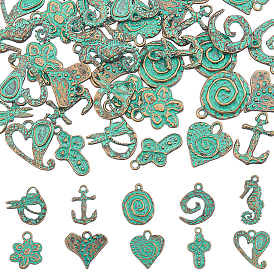50Pcs 10 Styles Tibetan Style Alloy Pendants, Antique Bronze & Green Patina