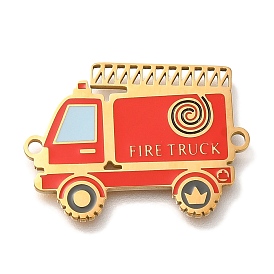 Ion Plating(IP) 304 Stainless Steel Enamel Connector Charms, Fire Truck Link, Real 18K Gold Plated