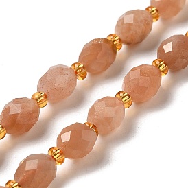 Natural Sunstone Beads Strands, with Seed Beads, Faceted, Oval