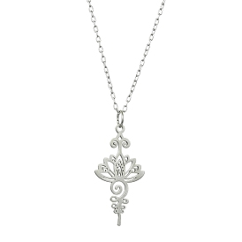 304 Stainless Steel Lotus Pendants Necklaces, Cable Chains Necklaces for Women