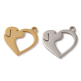201 Stainless Steel Pendants, Laser Cut, Heart with Dog Charm