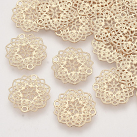 Brass Links Connectors, Etched Metal Embellishments, Long-Lasting Plated, Flower