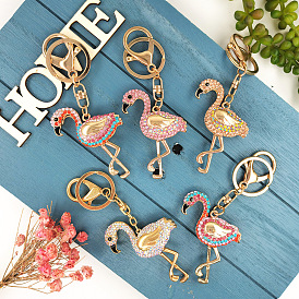 Creative pendant cartoon color diamond flamingo key chain metal cute key chain