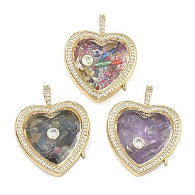 Латунные микропаве прозрачные подвески с фианитом, сердце прелести, без свинца и без кадмия, долговечный, стойки покрытие, реальный 18 k позолоченный