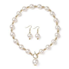 Round Acrylic Imitation Pearl Beads Necklace & Dangle Earring Sets for Women, with 304 Stainless Steel Earring Hooks