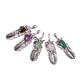Gemstone Big Pendants, Platinum Plated Alloy Feather Charms