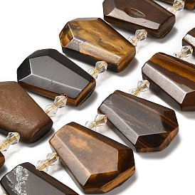 Природных тигровый глаз бисер нитей, со стеклянными бусинами, граненые, слеза, Топ пробуренной