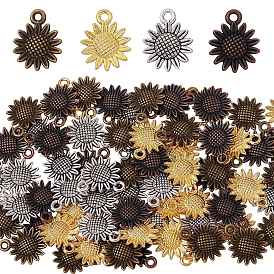80Pcs 4 Colors Tibetan Style Alloy Pendants, Sunflower