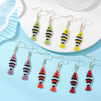 Серьги-подвески из стеклянных бусин ручной работы, с 304 нержавеющей стали серьги крючки, рыба, золотые