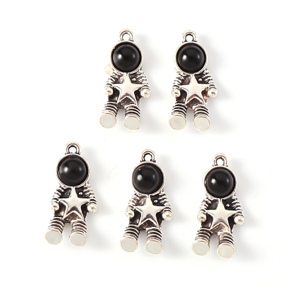 Pendentifs en alliage, avec de l'acrylique noir, sans cadmium et sans plomb, astronaute avec étoile