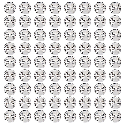 120Проставочные бусины из сплава в тибетском стиле, круглые с крестом