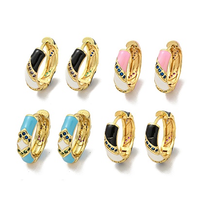 Pendiente de aro de micro circonio cúbico de latón, con esmalte, dorado