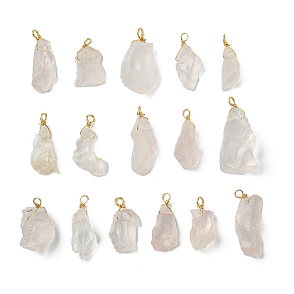 Природного розового кварца подвески, с позолоченным экологически чистым медным проводом., самородки