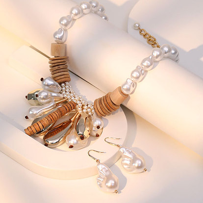 Комплекты серег и ожерелий из сплава, дерева, кокосовой скорлупы и искусственного жемчуга для женщин