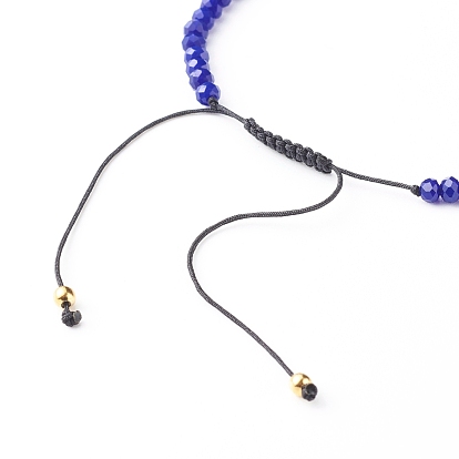 Adjustable Nylon Thread Braided Bead Bracelets Set, with Faceted Rondelle Glass Beads, Handmade Evil Eye Lampwork Round Bead