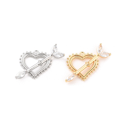 Brass Pendants, with Clear Glass, Heart with Arrow Charms