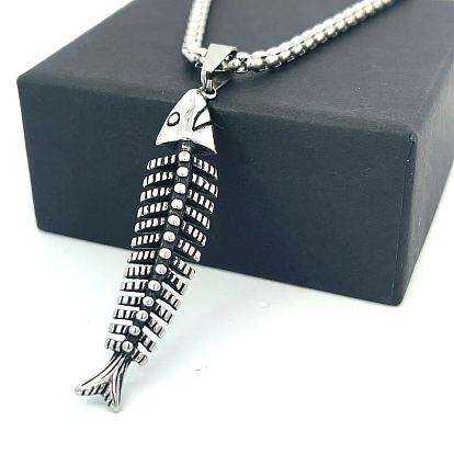 Мужские ожерелья с подвеской из рыбьей кости из нержавеющей стали