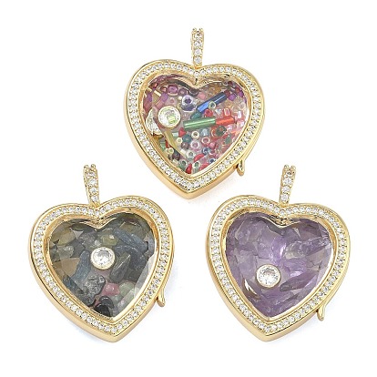 Латунные микропаве прозрачные подвески с фианитом, сердце прелести, без свинца и без кадмия, долговечный, стойки покрытие, реальный 18 k позолоченный