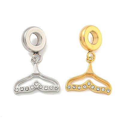 304 Stainless Steel Pendants, with Rhonestone, Fishtail