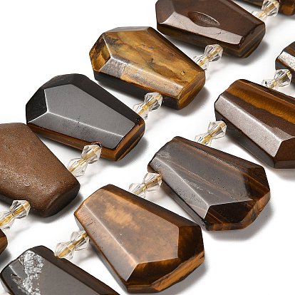 Природных тигровый глаз бисер нитей, со стеклянными бусинами, граненые, слеза, Топ пробуренной