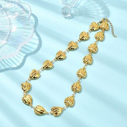 Valentine's Day 304 Stainless Steel Grooved Heart Link Chain Necklaces for Women