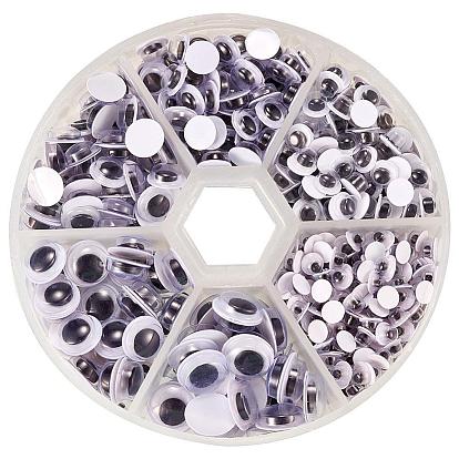 Смешанный размер черный & белый покачиваться гугли глаза Кабошоны DIY скрапбукинга ремесла игрушка аксессуары, 4~9x2~3 мм, около 600 шт / коробка