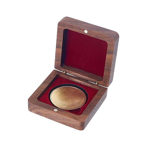 Wood Coin Medal Storage Box, with Magnet and Velvet, Square