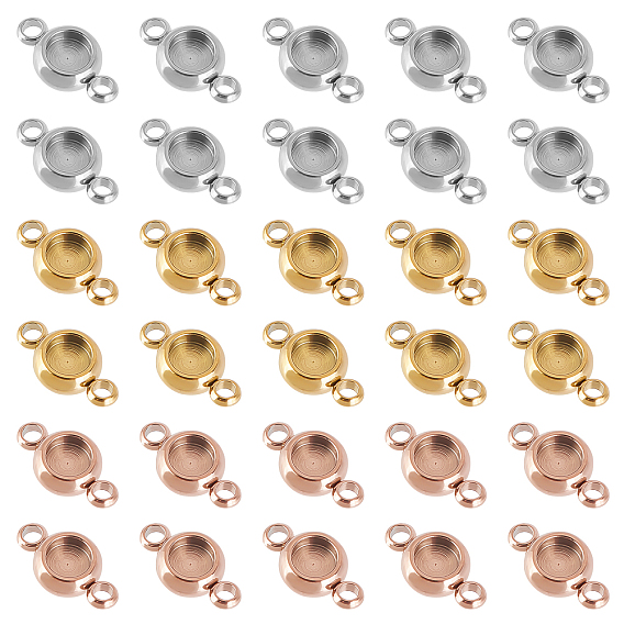 30Pcs 3 Colors Ion Plating(IP) 304 Stainless Steel Cabochon Connector Settings, Flat Round