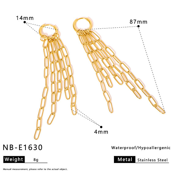 Серьги из 304 нержавеющей стали, кабельная цепочка с кисточкой