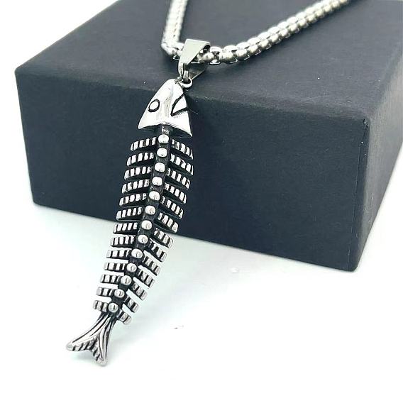 Мужские ожерелья с подвеской из рыбьей кости из нержавеющей стали