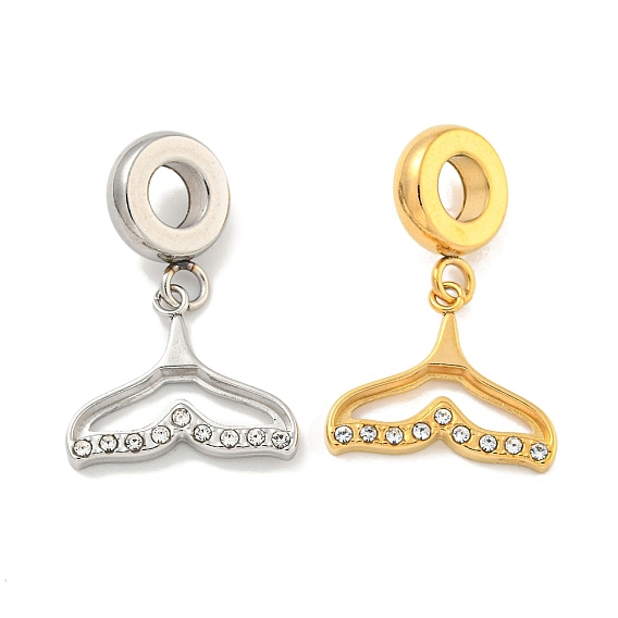 304 Stainless Steel Pendants, with Rhonestone, Fishtail