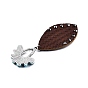 Imitation Leather Pendant, with Alloy Finding and Glass & Synthetic Turquoise Findings, Leaf